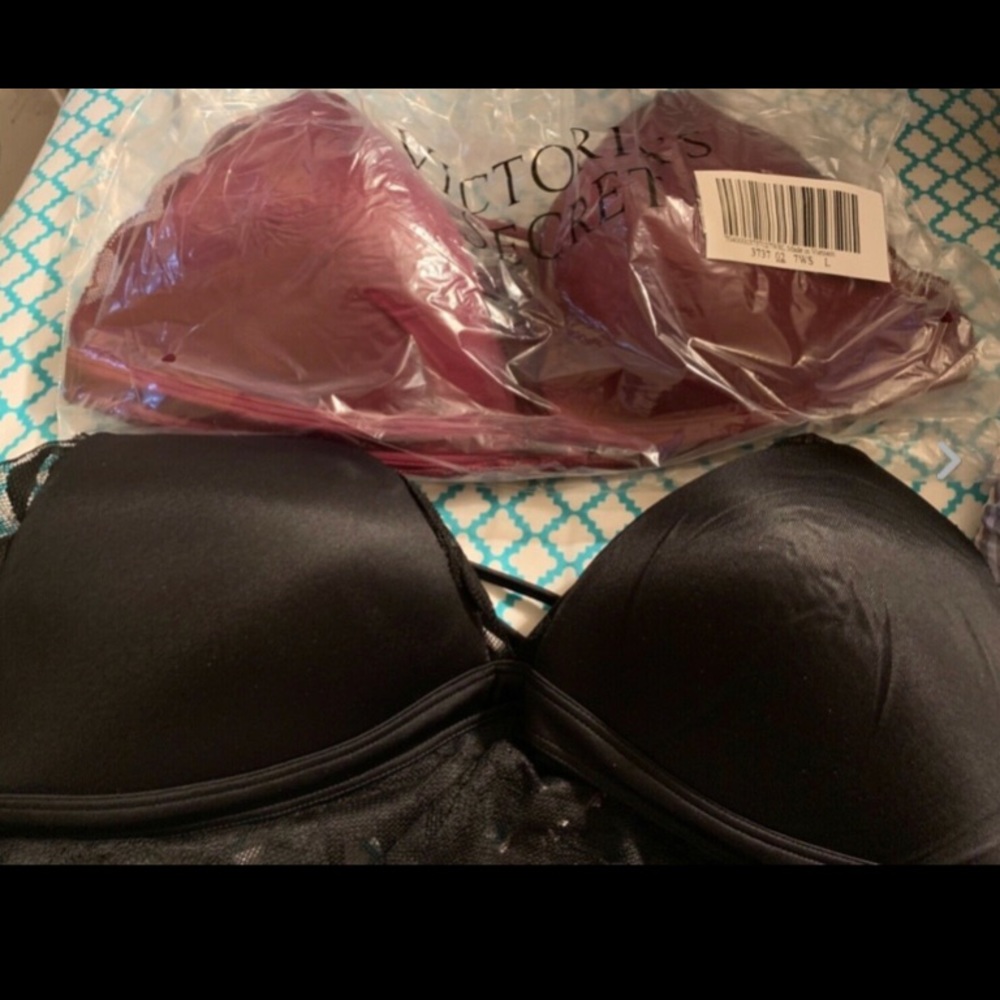Victoria Secret 2large BRALETTE. New,original packaging. Black and wine $39 each